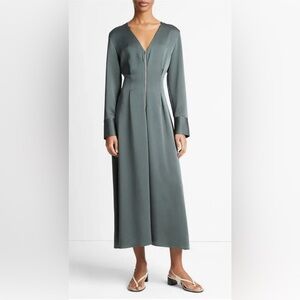 NWT Vince Satin Zip Front Long-Sleeve Midi Dress Size 0